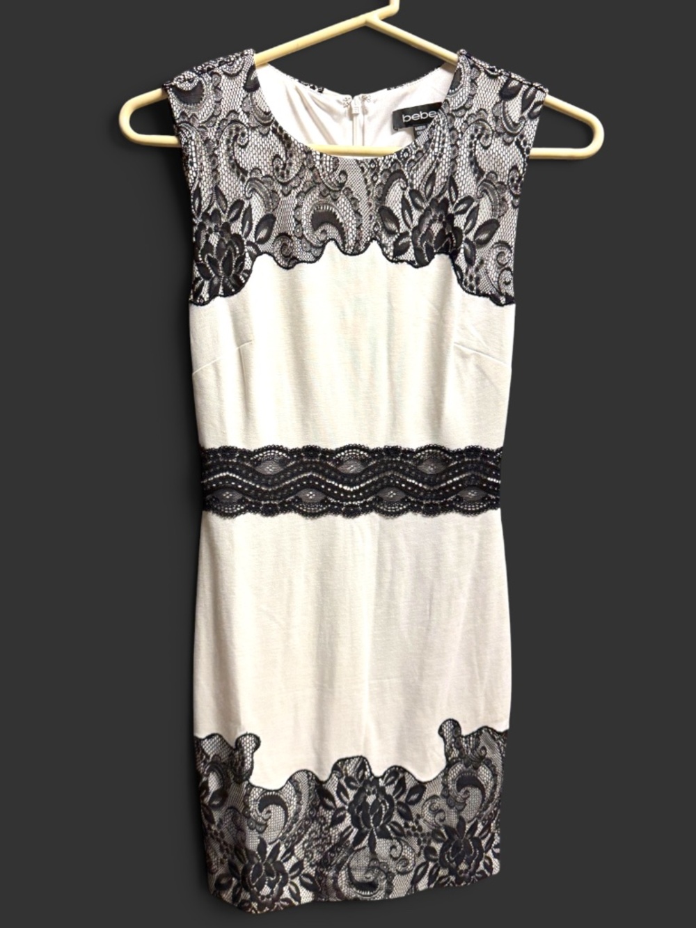 bebe Black White Lace Dress XS Sleeveless Sheath Cocktail Office Formal